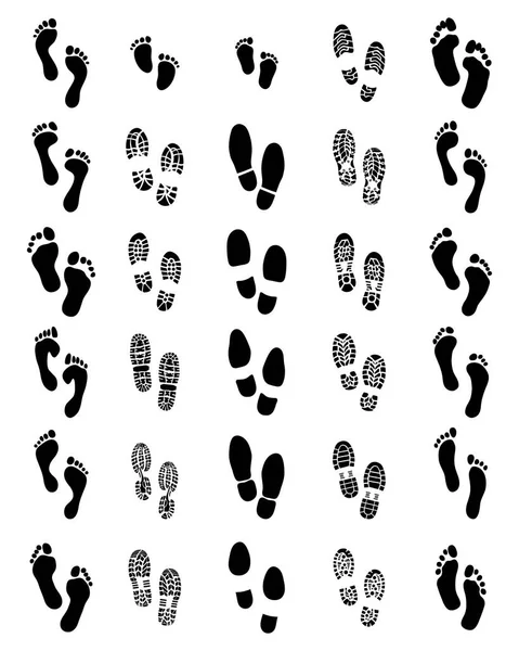 Чорні Відбитки Взуття Людських Ніг Білому Тлі — стоковий вектор