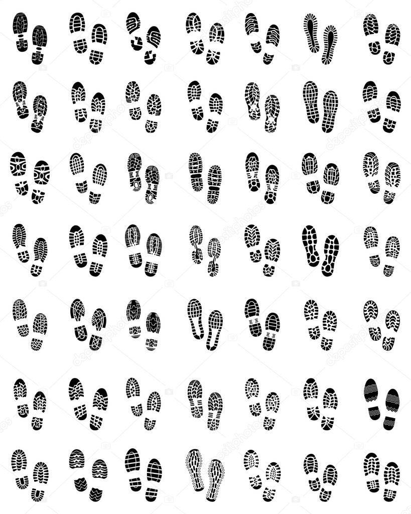 Black prints of shoes on a white background