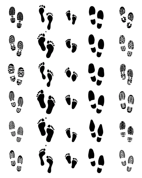 Черные Отпечатки Обуви Человеческих Ног Белом Фоне — стоковый вектор