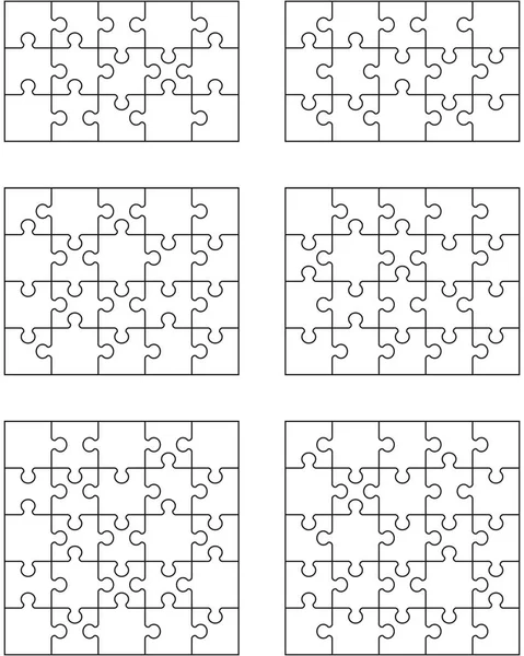 Vectorillustratie Van Zes Verschillende Witte Puzzels Afzonderlijke Stukken — Stockvector