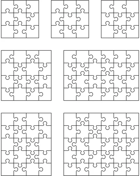 Vectorillustratie Van Zeven Verschillende Witte Puzzels Afzonderlijke Stukken — Stockvector