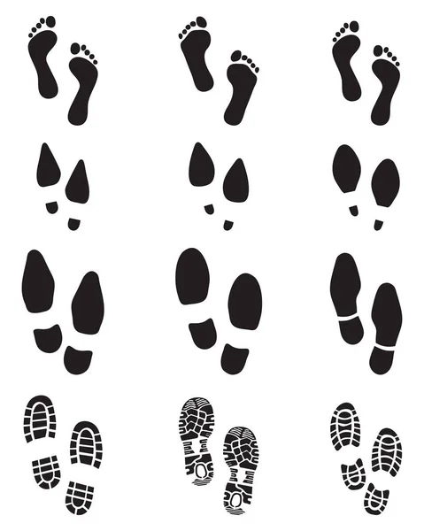 Black Prints Human Feet Shoes White Background — Stock Vector