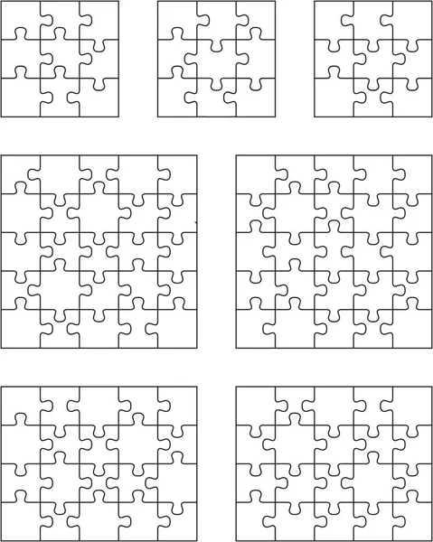 Vectorillustratie Van Zeven Verschillende Witte Puzzels Afzonderlijke Stukken — Stockvector