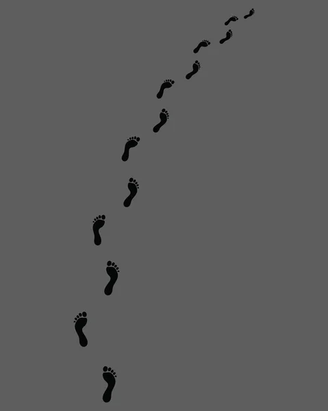 灰色の背景に人間の裸の足跡の痕跡 — ストックベクタ
