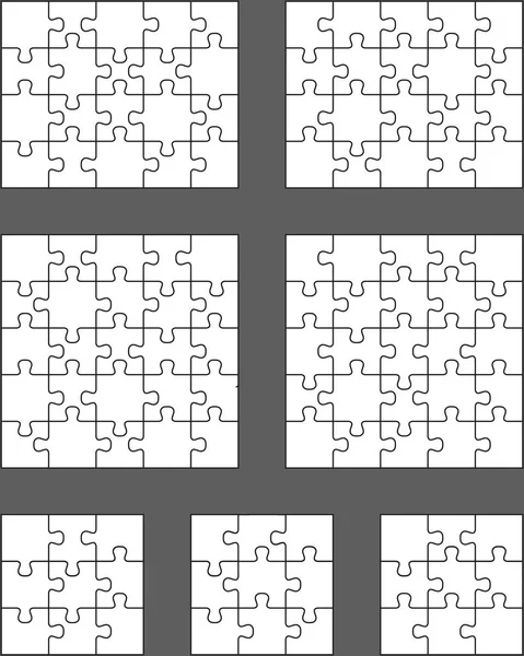 Illustration Seven Different White Puzzles Gray Background — Stock Vector