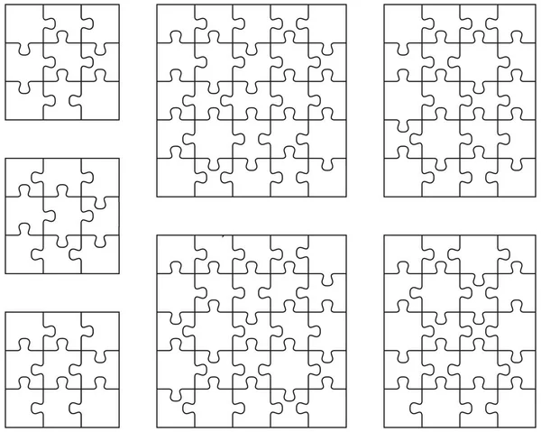 Illustratie Van Zeven Verschillende Witte Puzzels Verschillende Stukjes — Stockvector