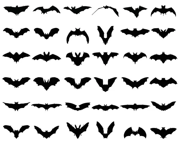 Black Silhouettes Bats White Background — Stock Vector