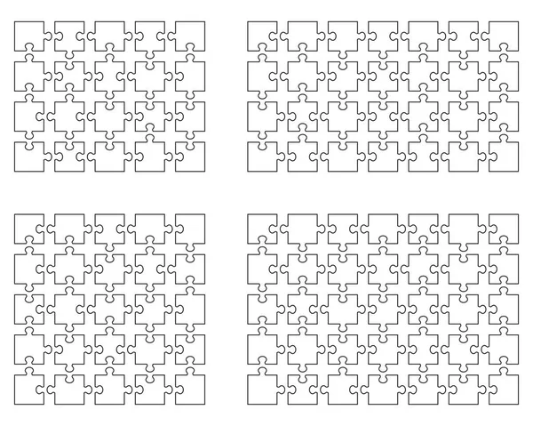 Ilustración Vectorial Cuatro Rompecabezas Blancos Diferentes Piezas Separadas — Archivo Imágenes Vectoriales