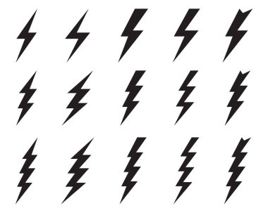 Black icons of thunder and flash lighting on a white background clipart