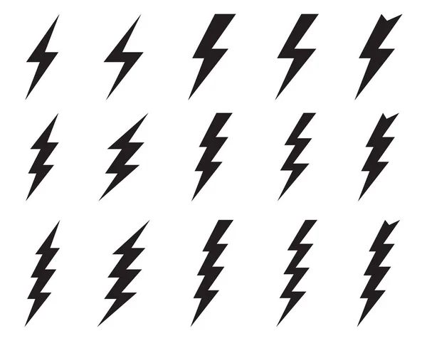 Black Icons Thunder Flash Lighting White Background — Stock Vector