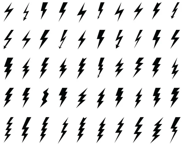 Black Icons Thunder Flash Lighting White Background — Stock Vector