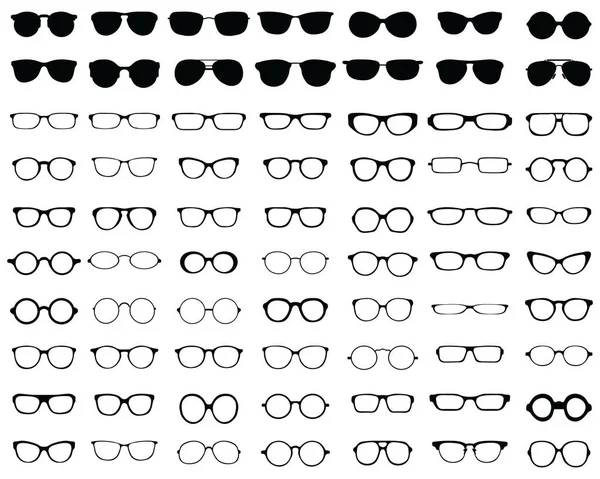 Schwarze Silhouetten Verschiedener Brillen Auf Weißem Hintergrund — Stockvektor
