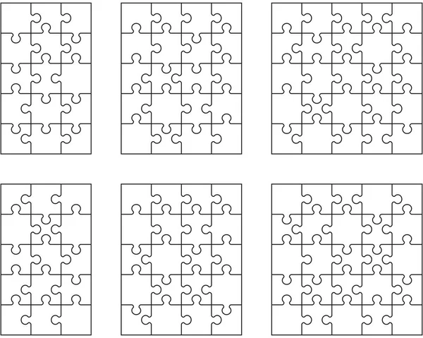 Ilustración Seis Rompecabezas Blancos Partes Separadas — Archivo Imágenes Vectoriales