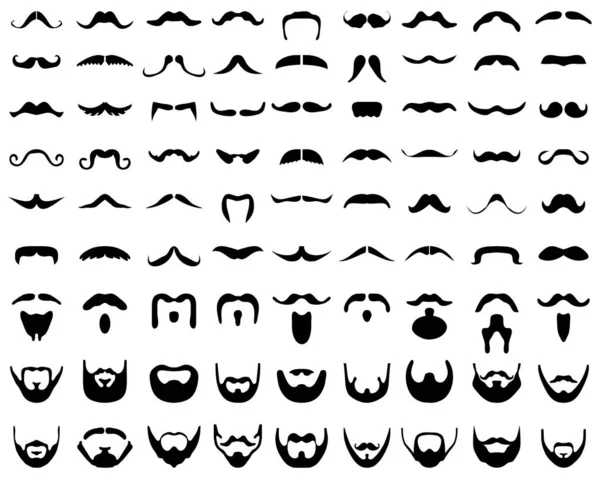 Siluetas Negras Barba Bigote Sobre Fondo Blanco — Vector de stock