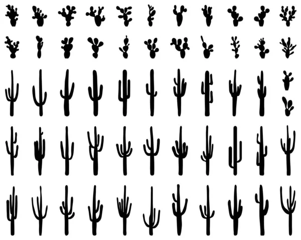 Siluetas Negras Diferentes Cactus Sobre Fondo Blanco — Vector de stock