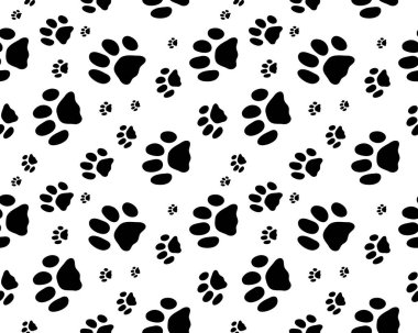 Seamless pattern of print of dogs paws on a white background clipart