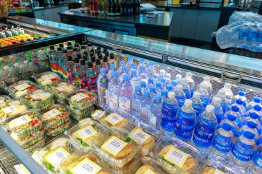 Portland, Oregon - May 26, 2018 : Sandwiches and drinks on display at Portland International Airport clipart