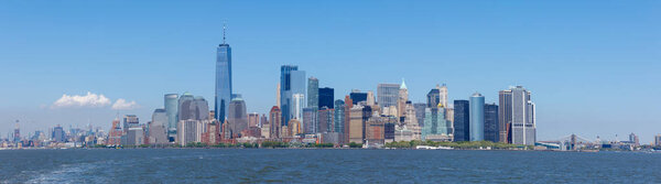 New York, United States - May 9, 2018 : Lower Manhattan skyscrapers and One World Trade Center, New York City