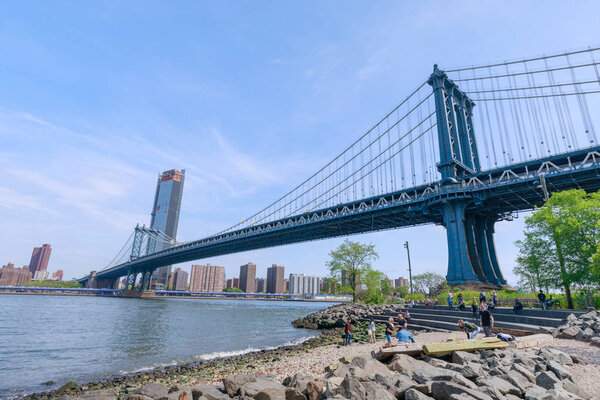 Manhattan, New York City - May 10, 2018 : Manhattan Bridge with New York skyline
