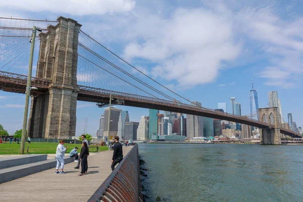 Manhattan New York City Mei 2018 Brooklyn Bridge Met Skyline — Stockfoto