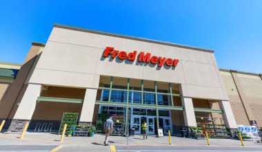 Portland, Oregon - May 14, 2018 : Fred Meyer, Inc., is a chain of hypermarket superstores clipart