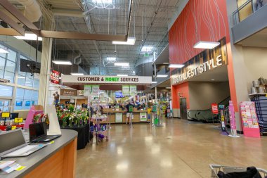 Portland, Oregon - May 14, 2018 : Interior of Fred Meyer, Inc., is a chain of hypermarket superstores clipart