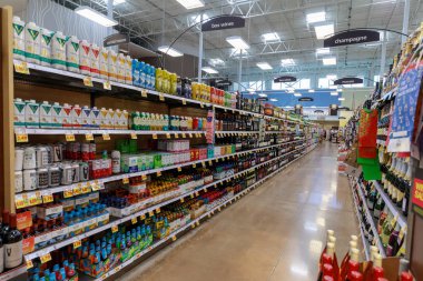 Portland, Oregon - May 14, 2018 : Aisle view of Fred Meyer, Inc., is a chain of hypermarket superstores clipart