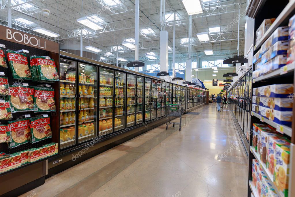 Portland, Oregon - May 14, 2018 : Aisle view of Fred Meyer, Inc., is a chain of hypermarket superstores