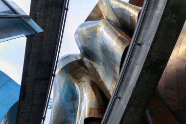 Seattle, Washington - 9 Nisan 2018: Pop Müzesi Kültür (Mopop) ve Seattle Monorail