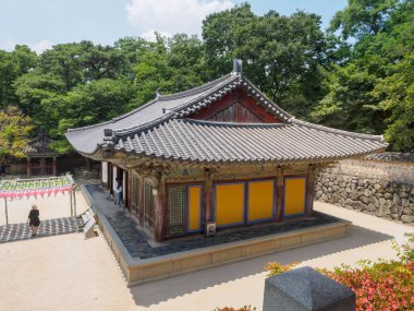 Gyeongju, Güney Kore - 23 Haziran 2017: sahne antik Bulguksa Tapınağı