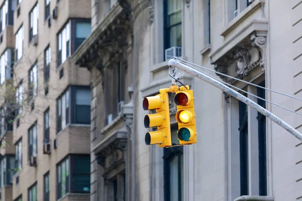 New York yellow traffic light at Museum mile