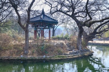 Namwon, Güney Kore - 25 Mart 2018: geleneksel Gwanghalluwon Pavilion sahne bahar