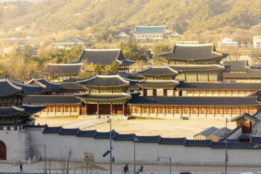 Gün batımında Gyeongbokgung Sarayı Seul, Kore
