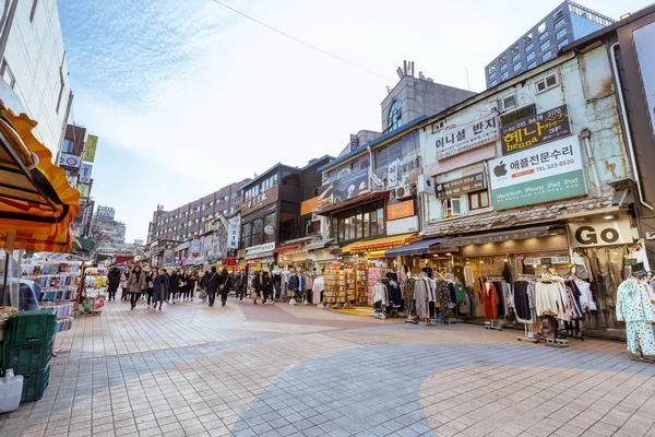 Séoul Corée Sud Mars 2018 Commerces Locaux Bordés Hongdae Hongik — Photo