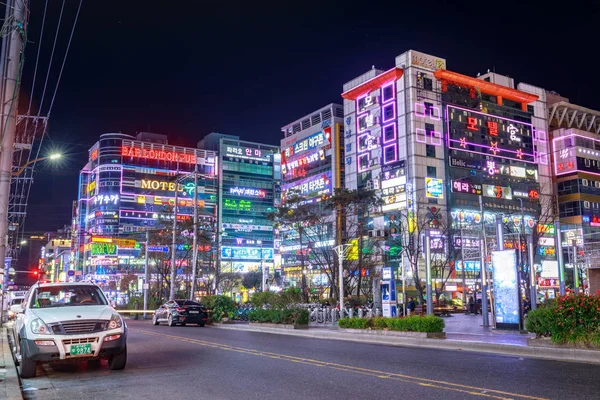 Changwon Coreia Sul Março 2018 Vista Noturna Distrito Comercial Sangnam — Fotografia de Stock