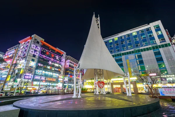 Changwon Coreia Sul Março 2018 Vista Noturna Sangnam Fountain Plaza — Fotografia de Stock