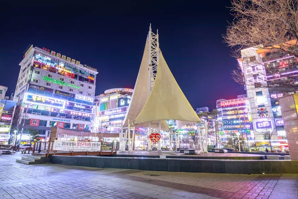 Changwon Coreia Sul Março 2018 Vista Noturna Sangnam Fountain Plaza — Fotografia de Stock