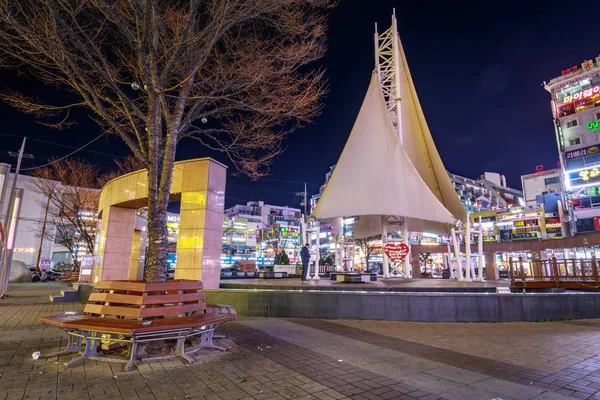 Changwon Coreia Sul Março 2018 Vista Noturna Sangnam Fountain Plaza — Fotografia de Stock