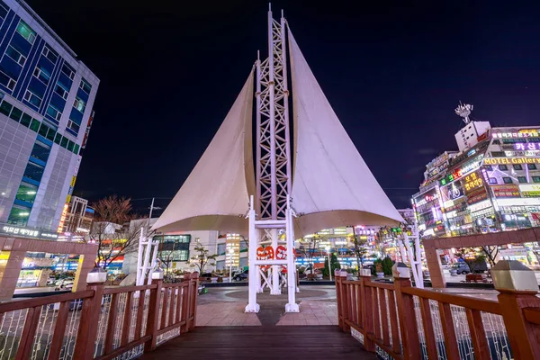 Changwon Coreia Sul Março 2018 Vista Noturna Sangnam Fountain Plaza — Fotografia de Stock