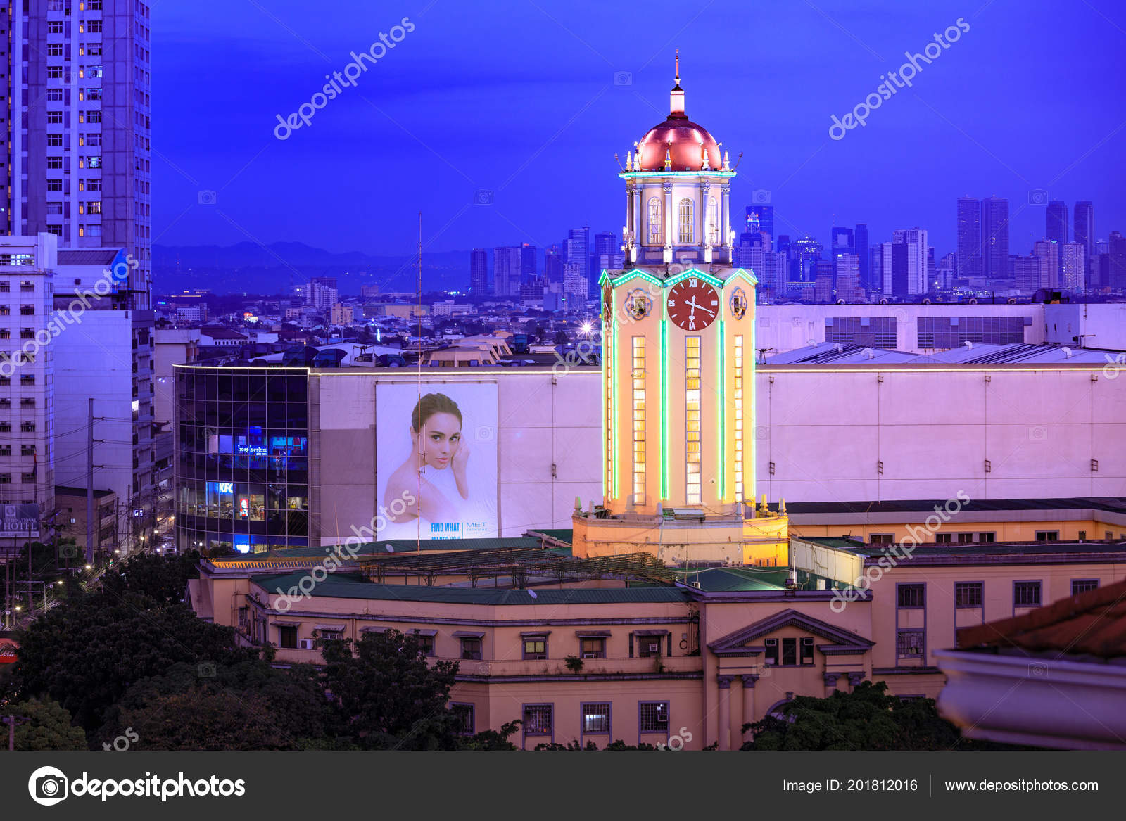 Manille Philippines Février 2018 Tour Horloge Manille Hôtel