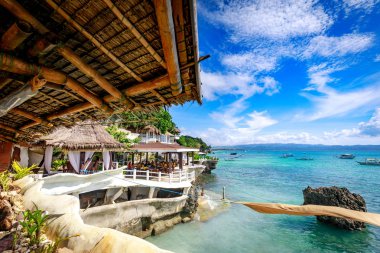 Boracay, Philippines - Nov 18, 2017 : West Cove Resort surrounding tropical sea, which is famous landmark in Boracay Island in the Philippine clipart