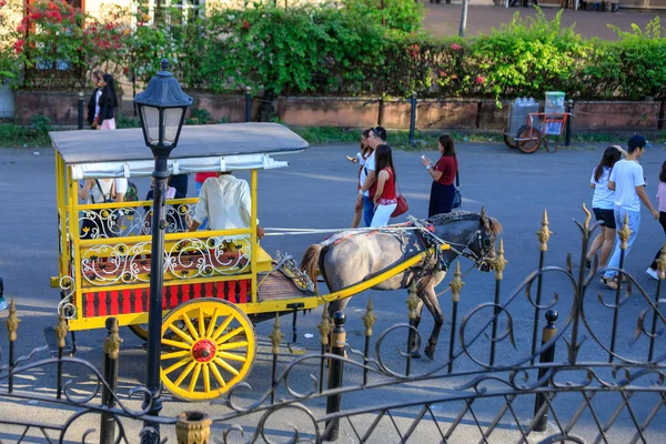 Manila, Filipinler - 17 Şubat 2018: At Intramuros bölgesinde turist bekleyen taşıma ile