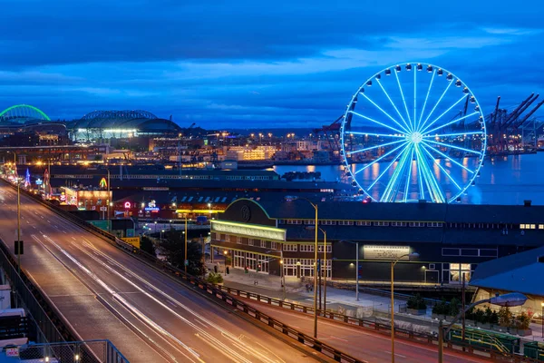 Seattle Nagy Kerék Pier Washington Seattle Óriáskerék — Stock Fotó