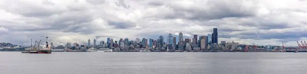 Seattle Skyline Panorama Molnig Dag — Stockfoto