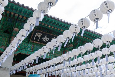 Seoul, Güney Kore - 3 Temmuz 2018: Bongeunsa Tapınağı sahne bölgesinde Gangnam, Seoul city