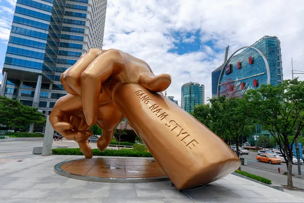 Seoul Sydkorea Juli 2018 Gangnam Stil Staty Framför Coex Mall — Stockfoto