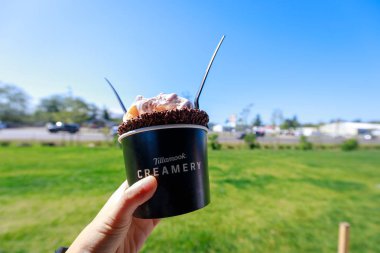 Tillamook, Oregon - 3 Eylül 2018: Tillamook süthane dondurma Tillamook peynir fabrikası'nda