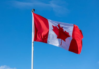Mavi bir gökyüzü karşı sallayarak Kanada bayrağı