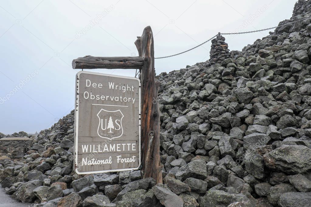 Deschutes County, Oregon - Oct 29, 2018 : Dee Wright Observatory, Willamette National Forest, Observatory in the Deschutes County, Oregon, United states