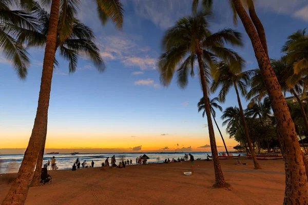 Famosa Playa Waikiki Ahu Hawai Imagen — Foto de Stock